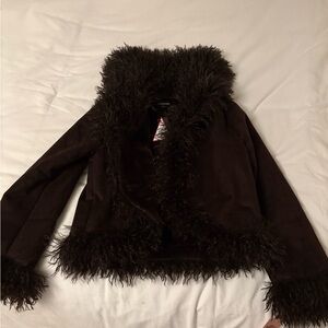 Pretty Little Thing Faux Fur Trim Brown Jacket